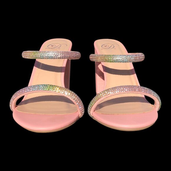 Women's Pink Multicolor Rhinestone Heels, 7 - Picture 3 of 5